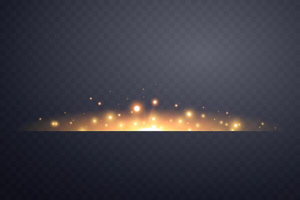Orange horizontal lensflare. Light flash with rays or spotlight and bokeh. Orange glow flare light effect.