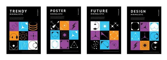 Brutal Y2K posters with abstract geometric shapes vector