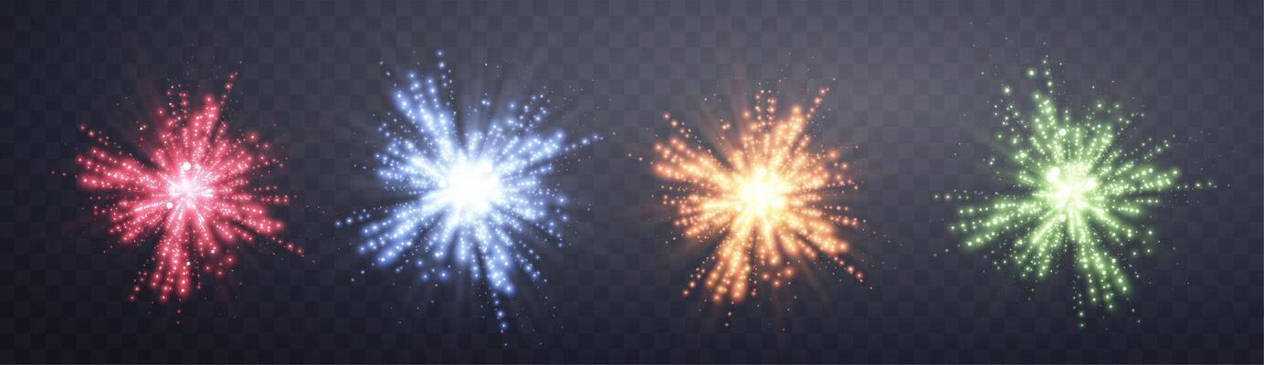 Glowing magic sparkles. Glittering dots, particles and stars. Glow flare light effect. Luminous points different colors.