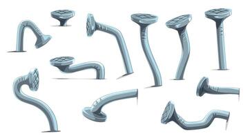 Metal bent wall nails and hobnails or hammer pins vector