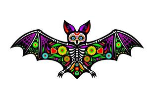 Mexican bat animal tattoo day of dead sugar skull vector