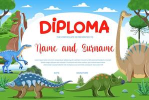 niños diploma, jurásico dibujos animados dinosaurio caracteres vector