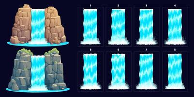 Waterfall sprite sheet animation of water cascade vector