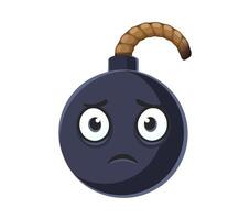 Cartoon bomb character, sad explosive weapon vector