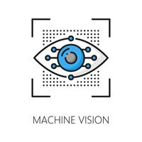 máquina visión, ai algoritmo contorno color icono vector