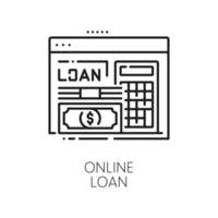 Online banking, money loan fintech outline icon vector