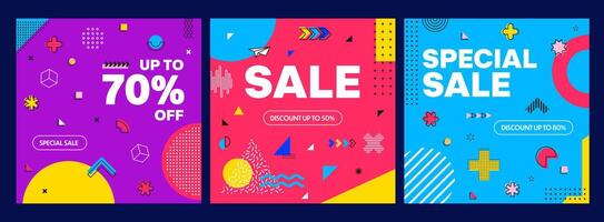 Modern abstract geometric Memphis sale banners vector