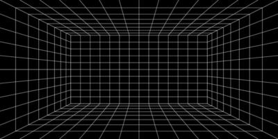 3d grid space. Empty futuristic digital box room vector