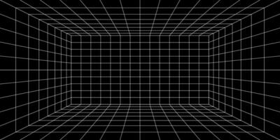 3d grid space. Empty futuristic digital box room vector