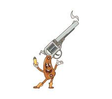 Cartoon Western revolver gun groovy character vector