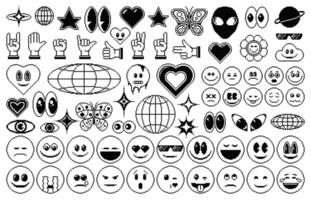 8 bit pixel y2k icons and emoji 8bit set vector