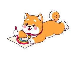 Cute Japanese shiba inu puppy drawing rainbow vector