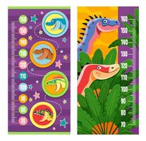 Kids height chart ruler, cartoon dino, dinosaurs vector