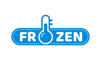 Blue frozen cold product icon, ice crystal label vector