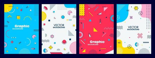 Modern abstract posters, geometric Memphis shapes vector