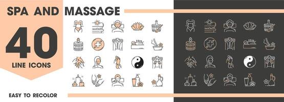 SPA and massage line icons, beauty skincare salon vector