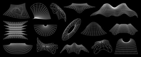 Wireframe grid and mesh, futuristic net set vector