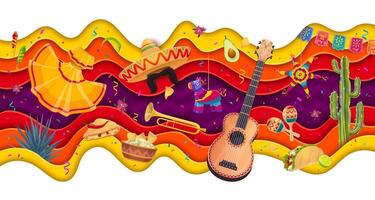 Mexican carnival paper cut banner, holiday fiesta vector