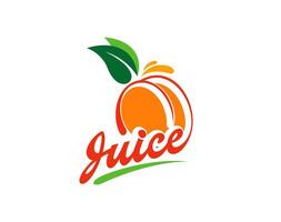 Fresh peach juice icon, apricot fruit drink label vector