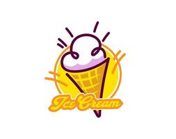 helado postre o hielo crema en gofre cono icono vector