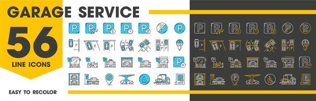 automático garaje Servicio y estacionamiento línea íconos vector