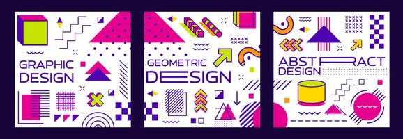 Abstract geometric square Memphis pattern banners vector