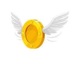 3d money coin with wings, flying gold currency vector
