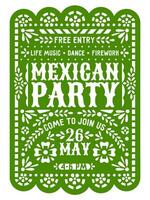 Mexican party flyer, papel picado paper cut banner vector