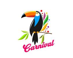 Brazil carnival party icon of toucan and confetti vector