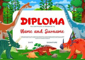 niños diploma certificado con gracioso dinosaurios vector