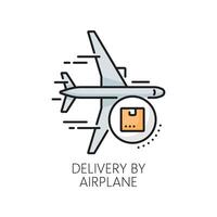 Delivery by airplane color icon, cargo carriage vector