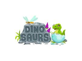 Cartoon dino kid in egg shell, funny baby dinosaur vector