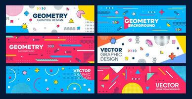 Modern geometric Memphis abstract banners set vector