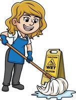 Woman mopping the floor illustration vector