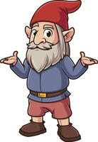 Garden gnome shrugging and looking unsure illustration vector