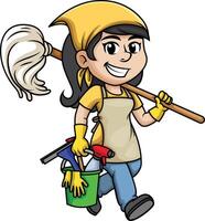 Cleaning lady with mop illustration vector