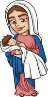 Virgen María bromeando bebé Jesús ilustración vector