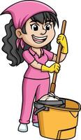 Woman squeezing a mop illustration vector