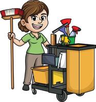 Female janitor with cleaning cart illustration vector