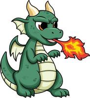 Cute dragon breathing fire illustration vector