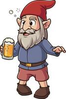 Drunk gnome having difficulty walking while holding a glass of beer illustration vector