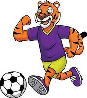 Tigre mascota jugando fútbol ilustración vector