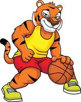 Tiger mascot playing basketball illustration vector