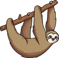 Sloth hanging from tree branch with all fours illustration vector