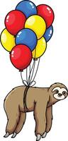 Sloth flying with balloons illustration vector