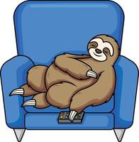 Bored sloth watching TV illustration vector