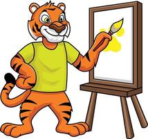 Tiger mascot drawing a painting illustration vector