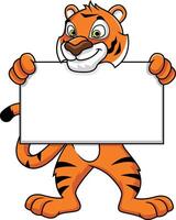 Tiger mascot holding a blank sign illustration vector