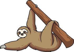 Sloth hanging from tree branch illustration vector