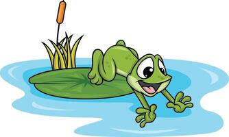 Frog jumping into pond illustration vector